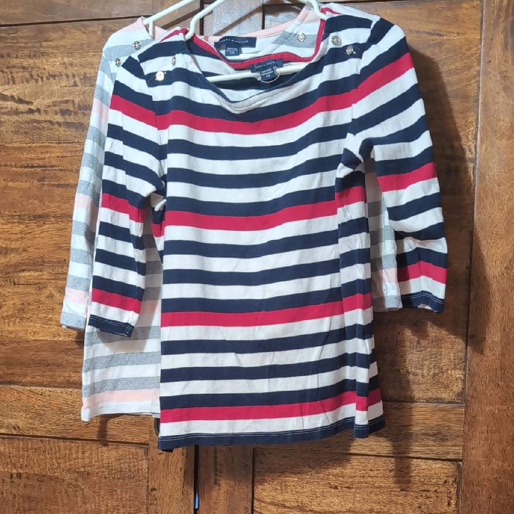 2x Tommy Hilfiger Women's 3/4 Sleeve Striped Tee Red,White,Navy&White/Grey/Peach